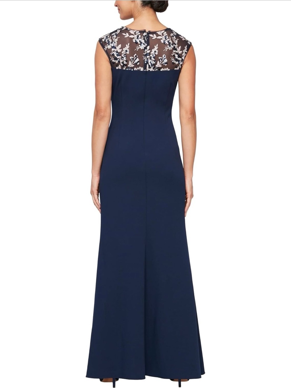 NWT Alex Evenings Long Column Maxi Dress Gown - Navy Blue/Pink Floral Size 10 - Picture 2 of 8